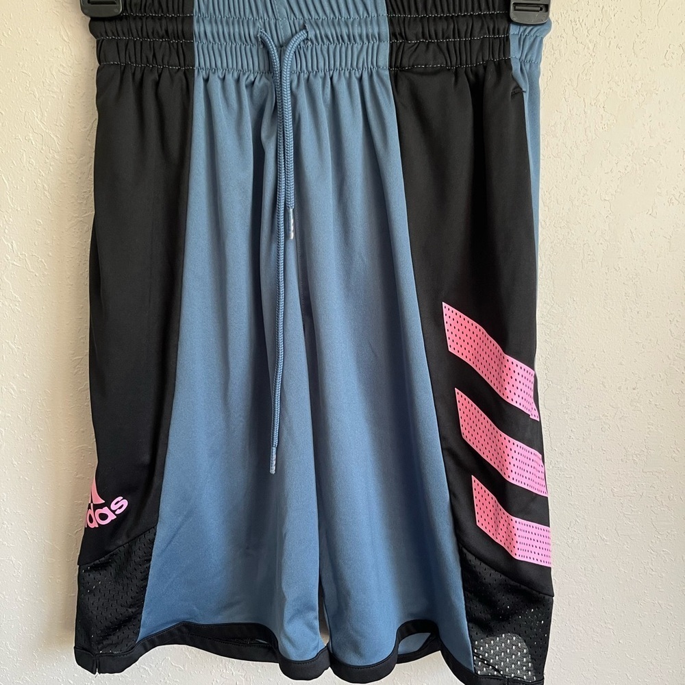 Kids Blue/Black Adidas Athletic Basketball Shorts Size XS